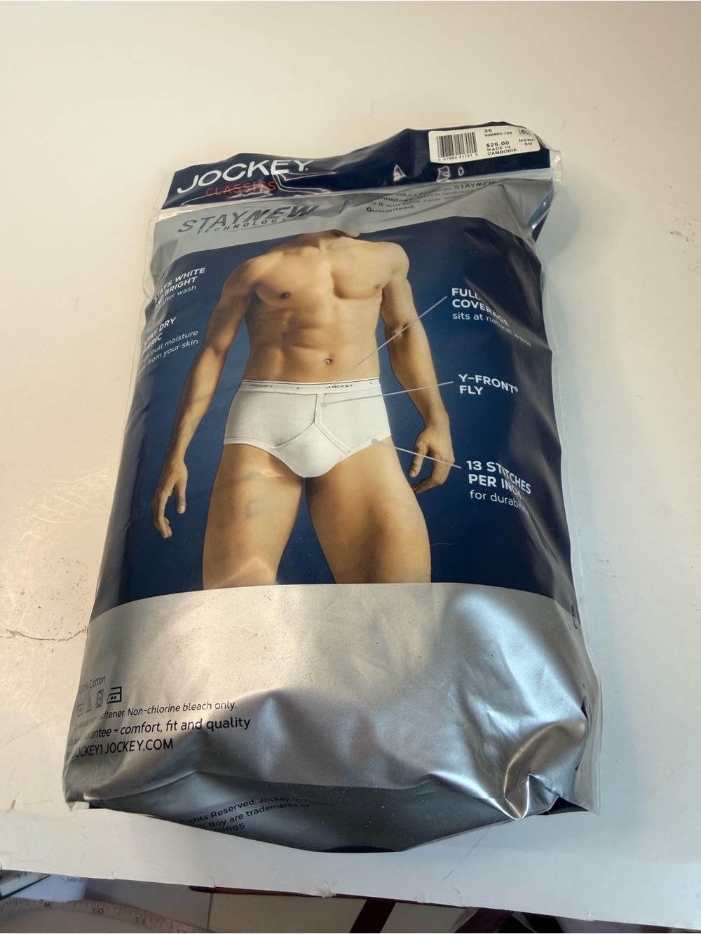 Jockey Classics Men’s White Briefs Underwear 5 Pack Size 36